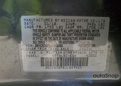 2018 Nissan Versa S from USA, damaged, VIN 3N1CN7AP2JL859455